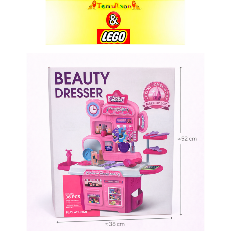 Детское игровое трюмо Beauty Dresser — Набор стилиста 36 предметов: столик с зеркалом, аксессуары и косметика (52х38 см)