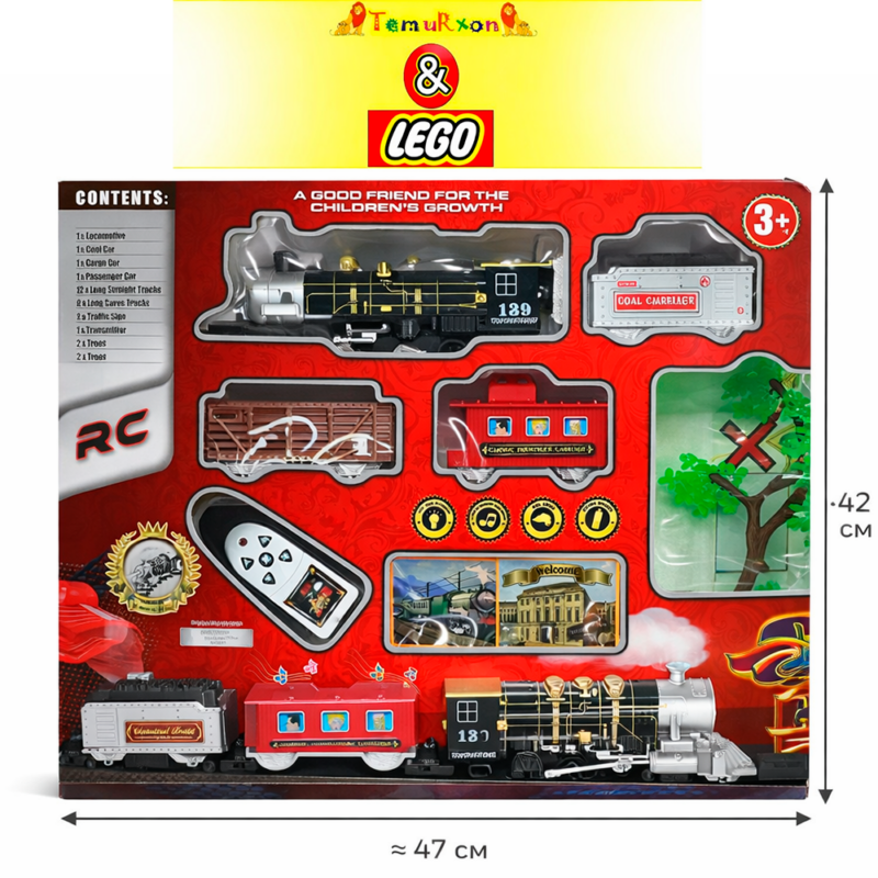 Радиоуправляемая железная дорога RC Train 3+ — поезд с пультом, звук и свет, 47×42 см