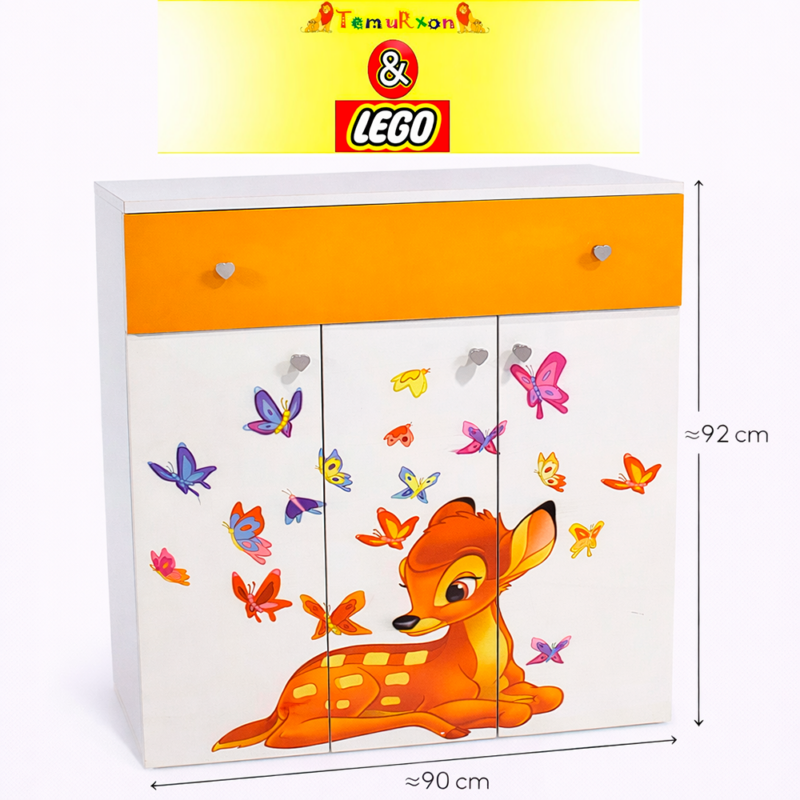 Детский шкаф-комод для игрушек и одежды с рисунком оленёнка, мебель в детскую комнату