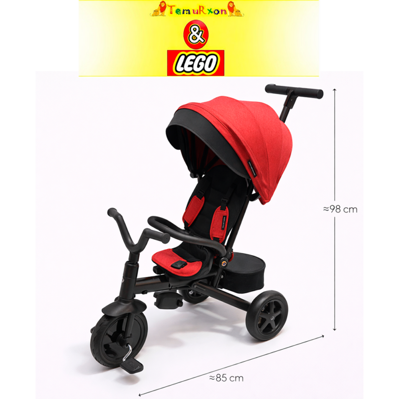 Детский трёхколёсный велосипед-коляска с родительской ручкой и капюшоном, красный, 3в1