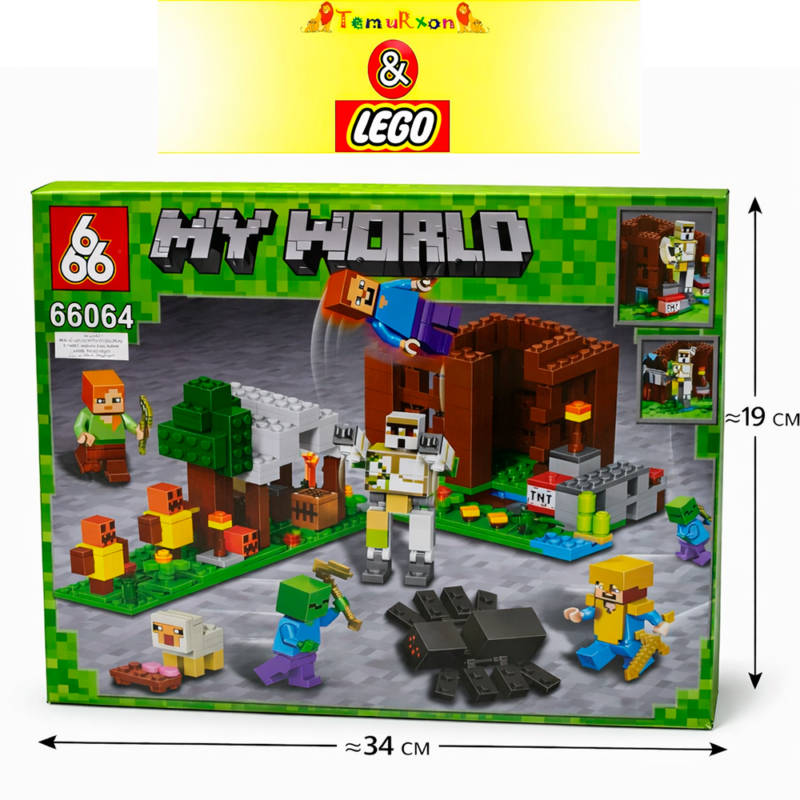 Конструктор My World 66064 Пещера с мобами и пауком, 6+, набор в стиле Minecraft, 34×19 см