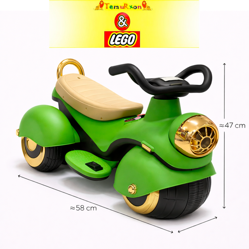 Детский электрический мотоцикл для малышей 3+, аккумуляторный, с LED-фарой, зелёный