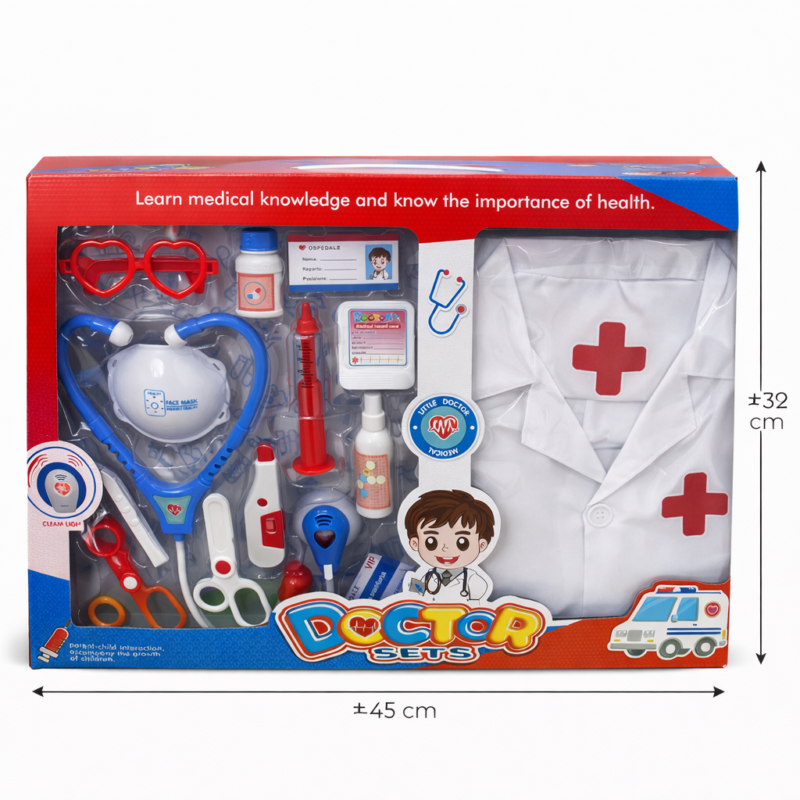 Детский набор Доктор с халатом 45×32 см — игровой медицинский комплект с инструментами, 3+