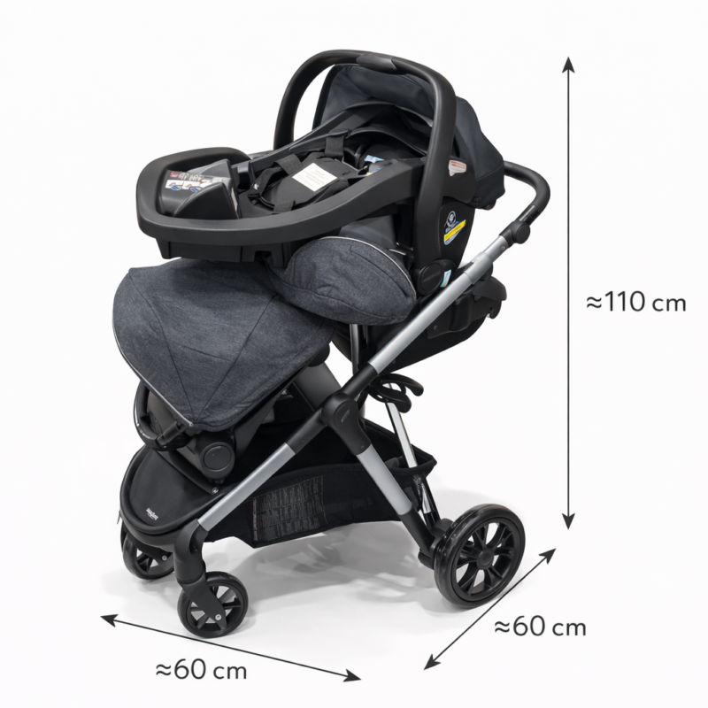 Коляска 3-в-1 Grey Travel 110×60 см — люлька, прогулочный блок и автокресло