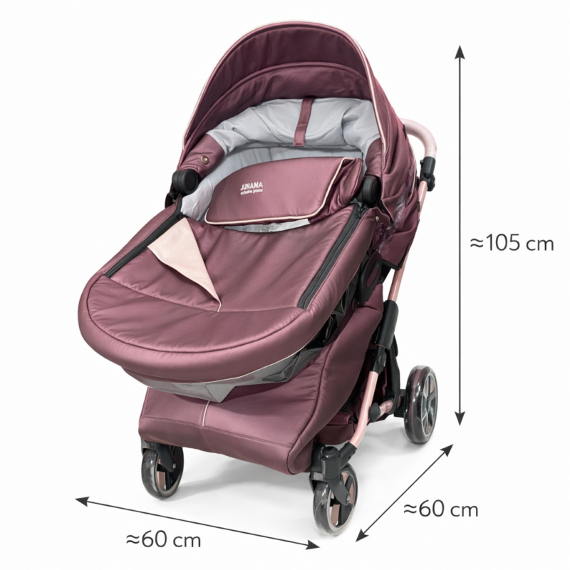 Коляска 2-в-1 JUNAMA Burgundy 105×60 см — люлька и прогулочный блок, премиум дизайн