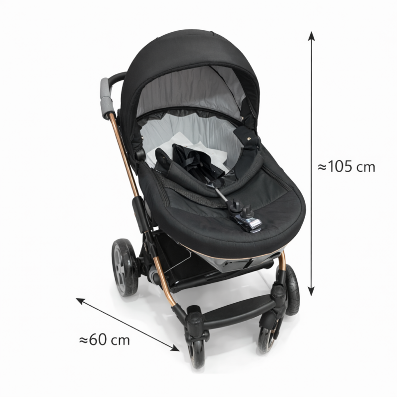 Коляска 2-в-1 Black Gold 105×60 см — люлька трансформер, амортизация, поворотные колеса