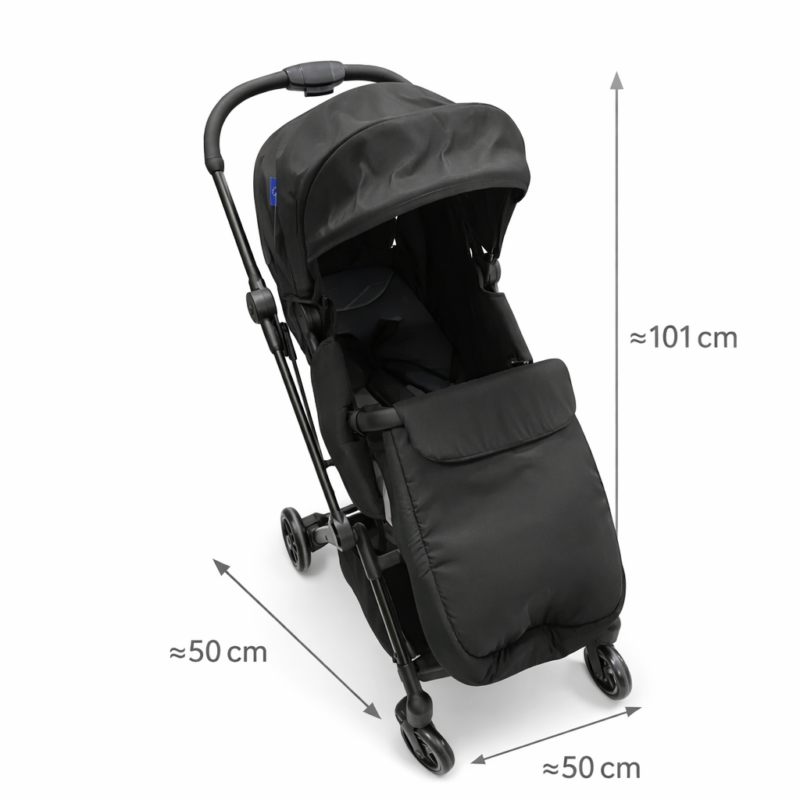 Компактная детская коляска Black Comfort с утеплённым чехлом и складной рамой (101×50 см)