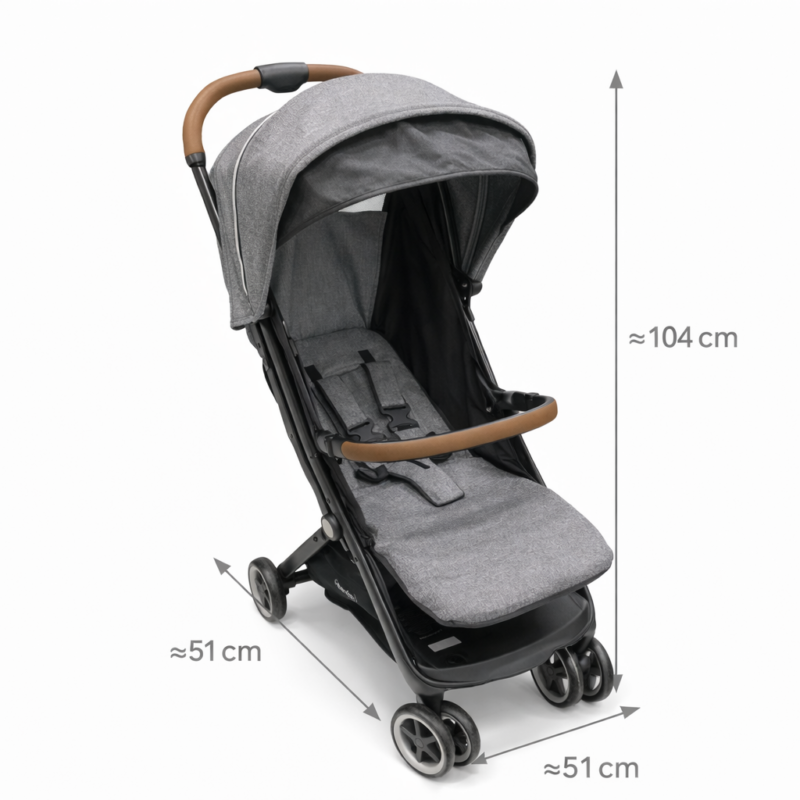 Прогулочная коляска Grey Premium с реверсивным капюшоном, амортизацией и компактным складыванием (104×51 см)