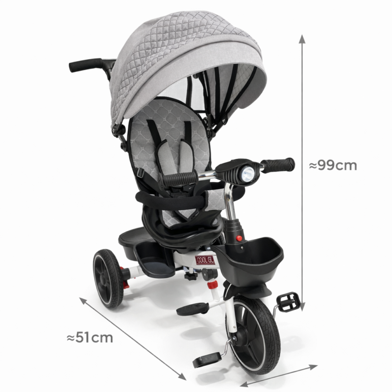 Велосипед-коляска 3-в-1 Grey Comfort 99×51 см — с родительской ручкой и капюшоном