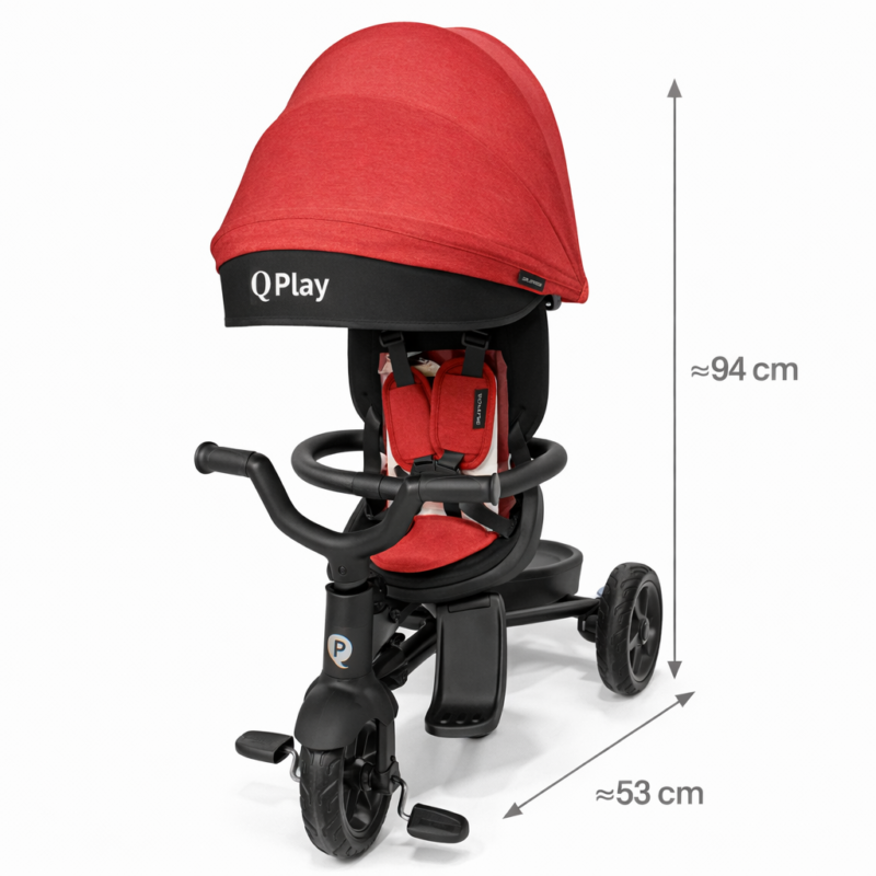 Велосипед-коляска QPlay Red 94×53 см — трехколесный с родительской ручкой