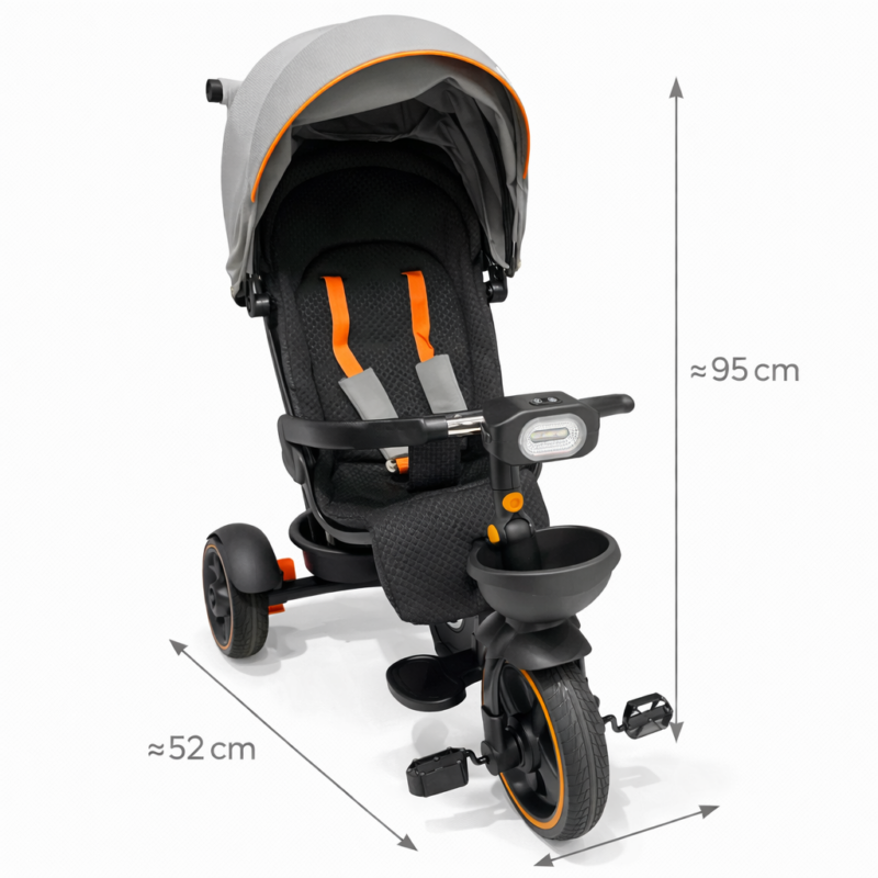 Детский велосипед-коляска Black Orange с LED фарой и родительской ручкой