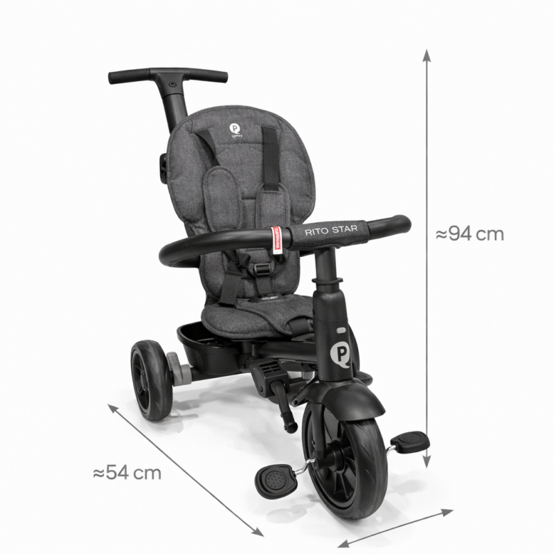 Велосипед-коляска QPlay Rito Star Grey 3-в-1 с родительской ручкой