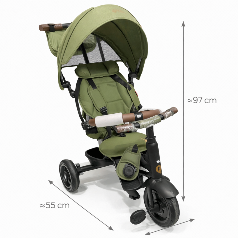 Детский велосипед-коляска QPlay Green Premium с капюшоном и амортизацией