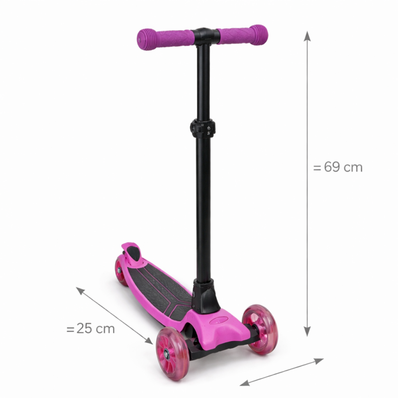 Самокат детский Pink LED 3-колёсный с регулируемой высотой