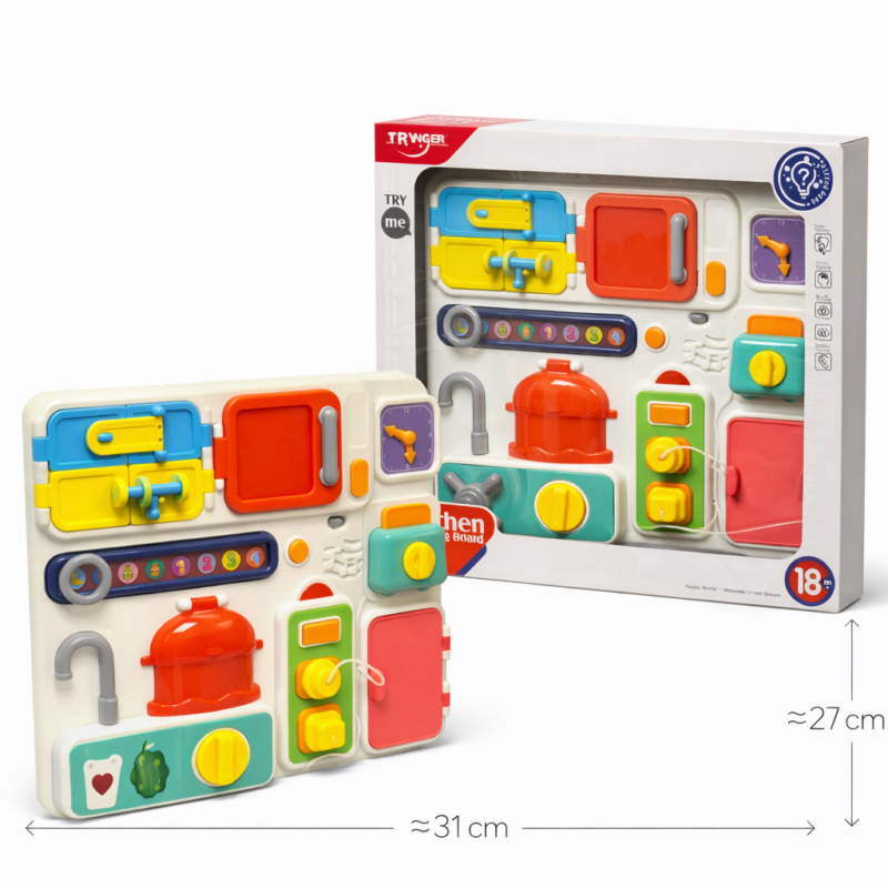 Развивающая доска Busy Board Kitchen Board для детей 18+ месяцев – сенсорная обучающая панель