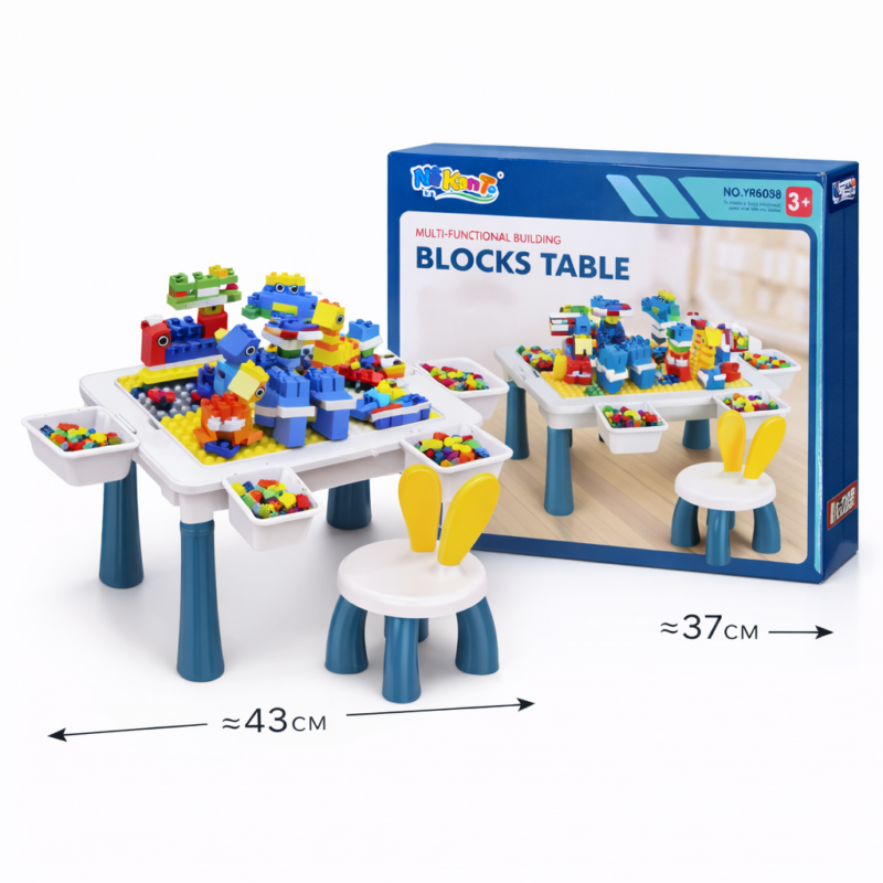 Игровой стол с конструктором Blocks Table – детский стол для сборки с блоками и стулом