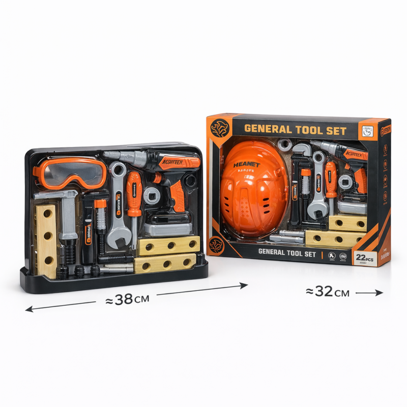 Детский набор инструментов General Tool Set с каской – игровой набор строителя 22 предмета