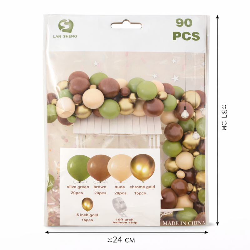 Набор шаров для арки 90 шт (olive / brown / nude / chrome gold)