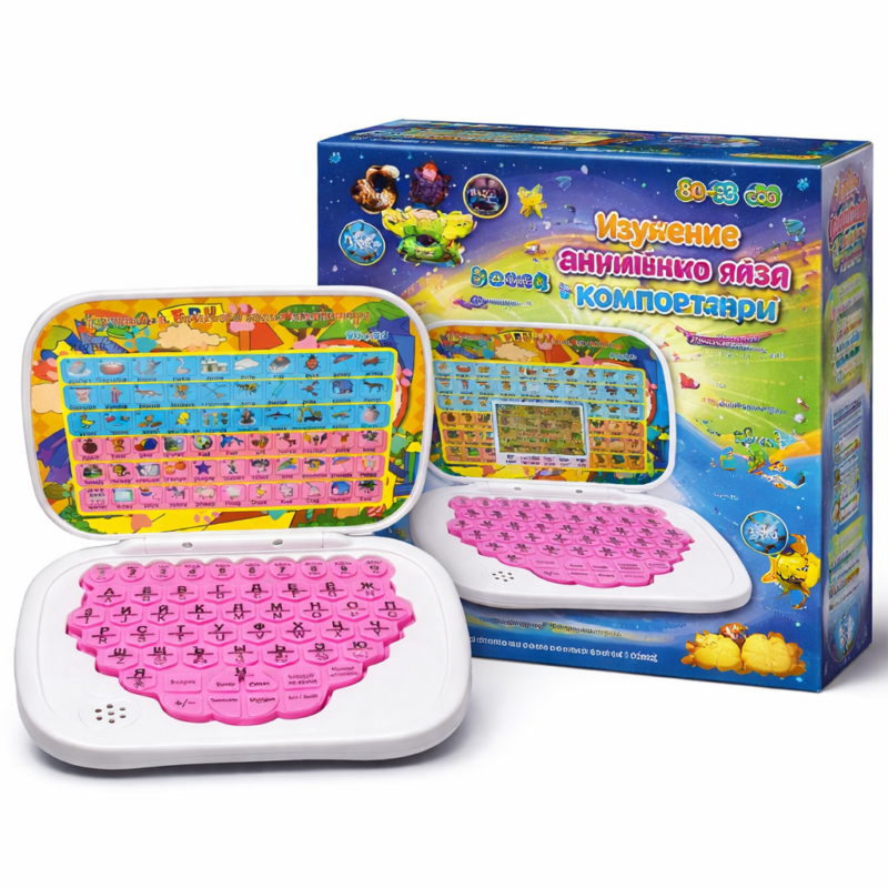 Детский обучающий компьютер для девочек розовый – развивающая игрушка ноутбук