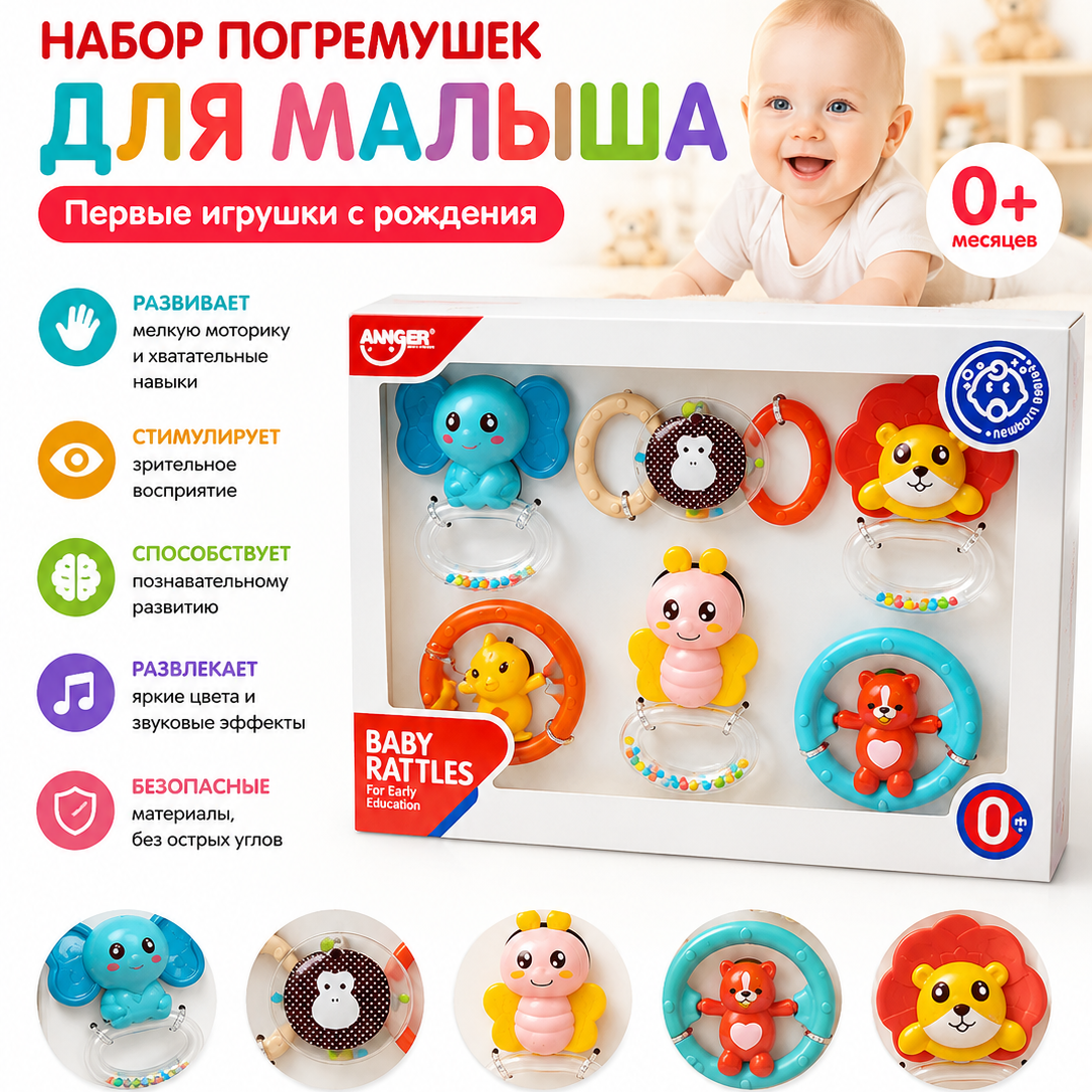 Набор погремушек и прорезывателей для малышей 0+