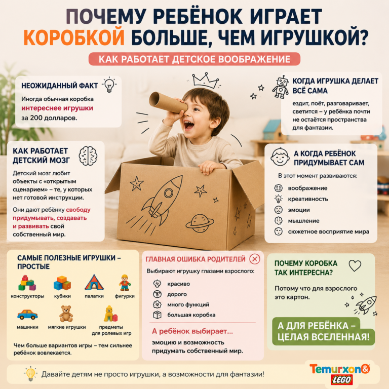 Почему детям коробки интереснее игрушек — как работает детское воображение