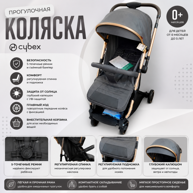 Прогулочная коляска Cybex Gray с УФ-защитой