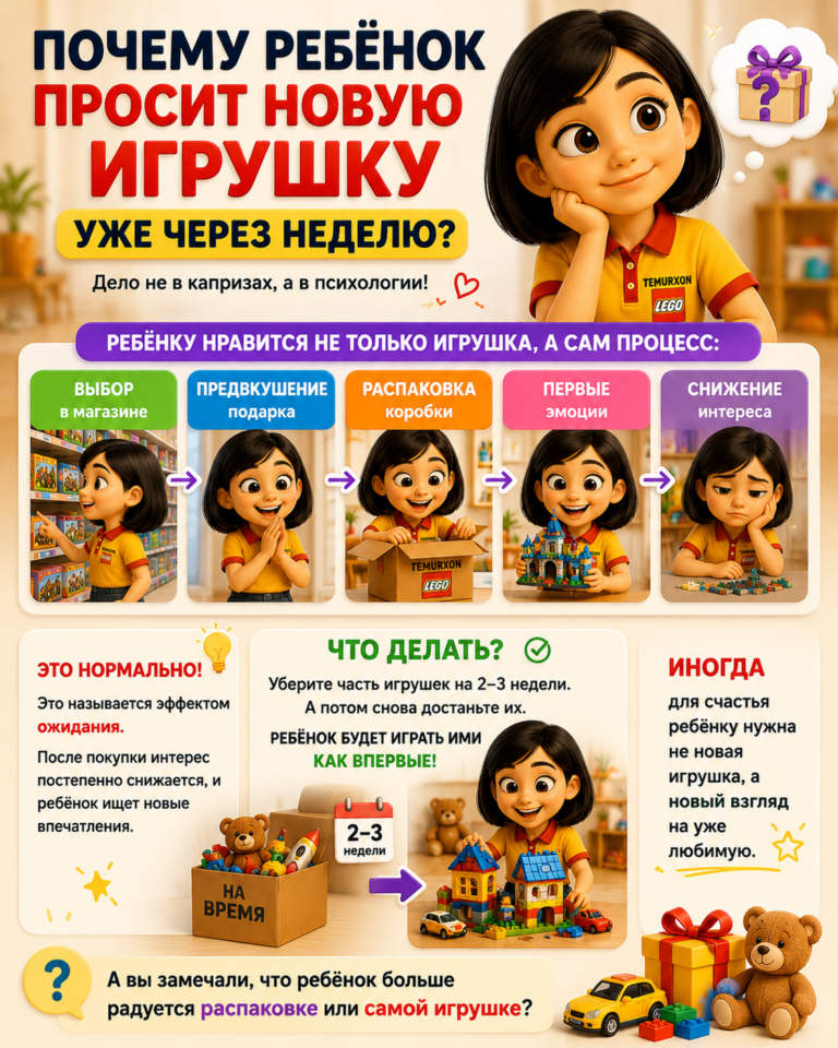 Почему ребёнок просит новую игрушку уже через неделю