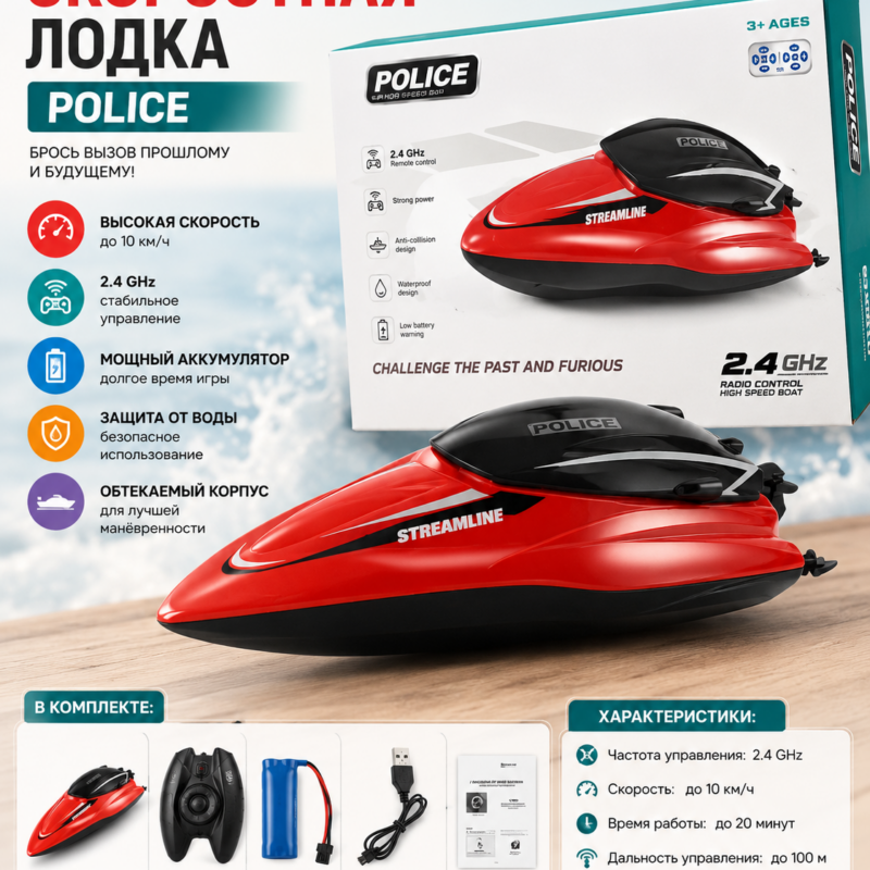 Радиоуправляемая скоростная лодка Police