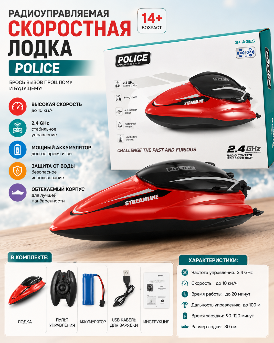 Радиоуправляемая скоростная лодка Police