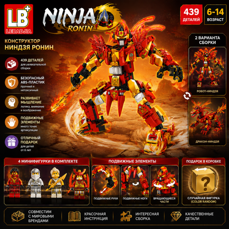 Конструктор Ниндзя Ронин LB Ninja Ronin, 439 деталей, 2 в 1