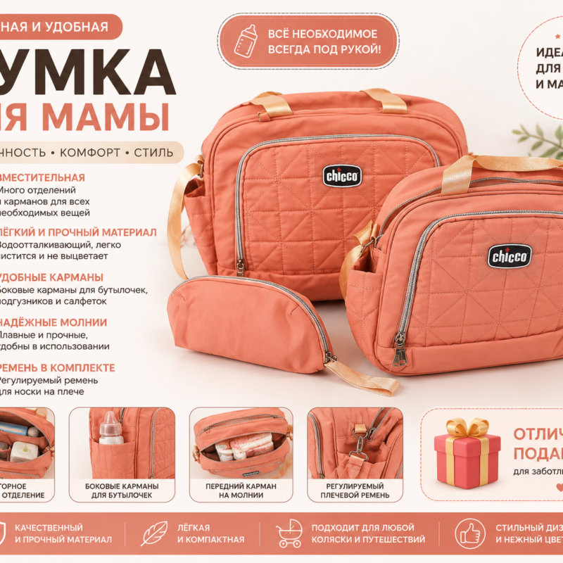 Сумка для мамы Chicco (коралловая)