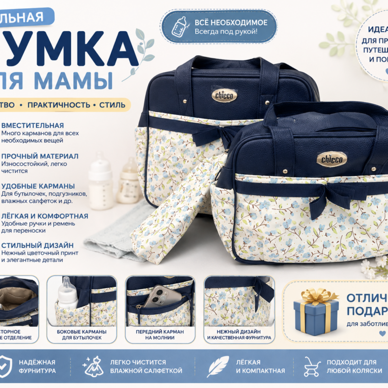 Сумка для мамы Chicco (цветочный принт)