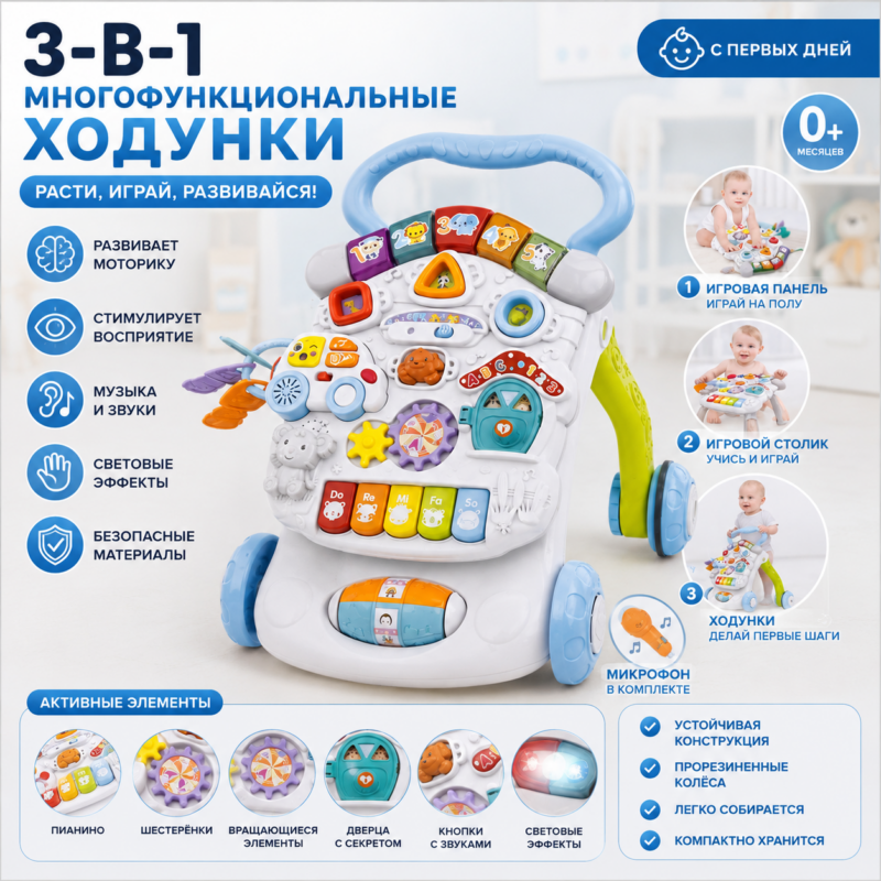 Многофункциональные ходунки 3 в 1