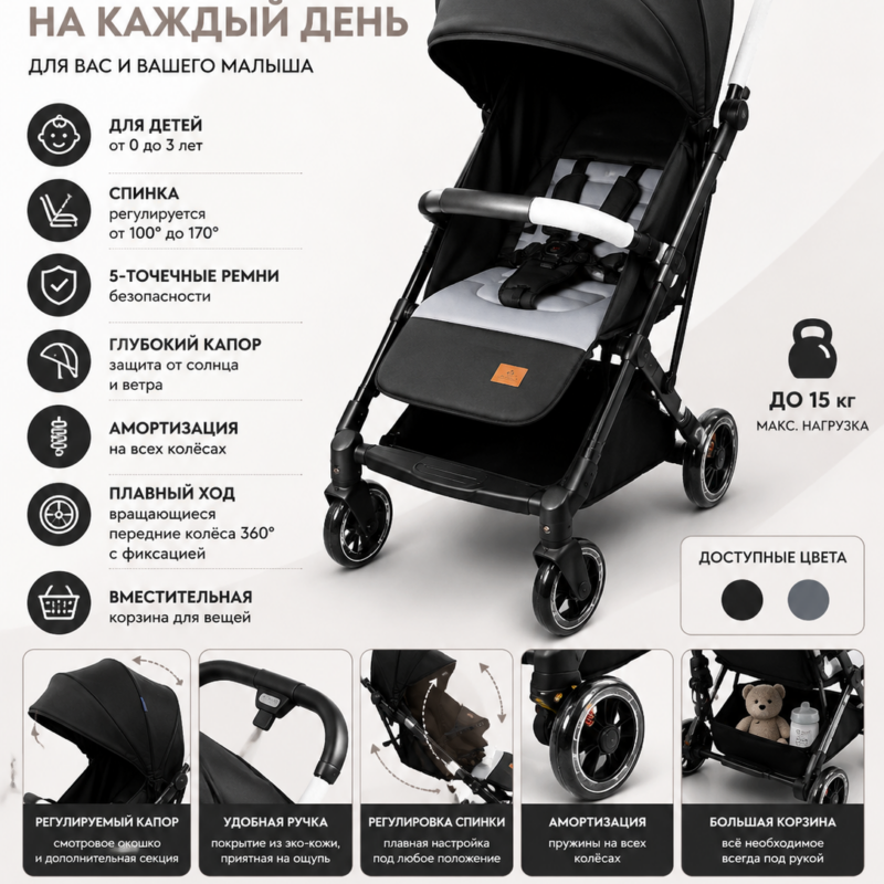 Детская прогулочная коляска (чёрная)