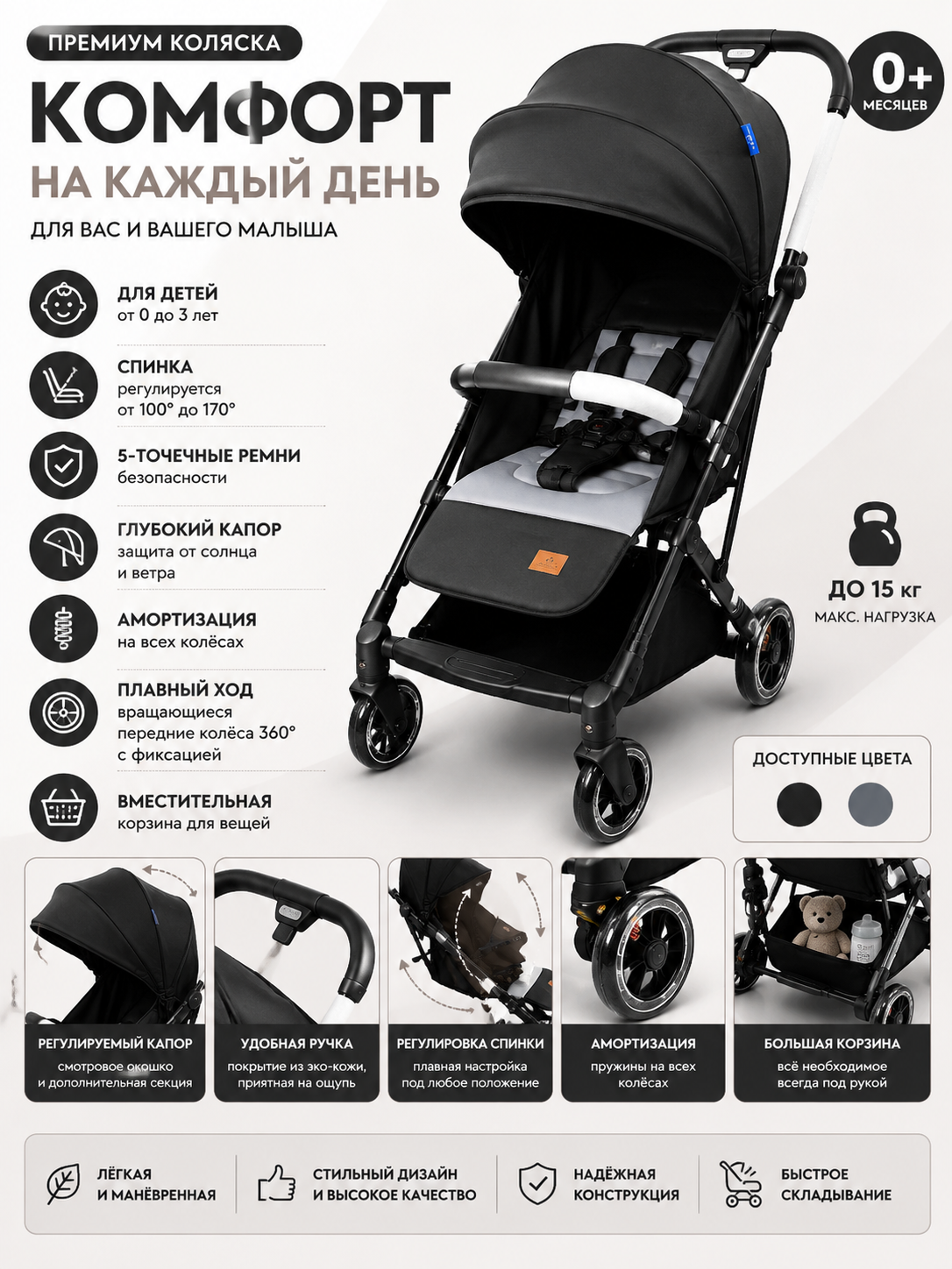 Детская прогулочная коляска (чёрная)