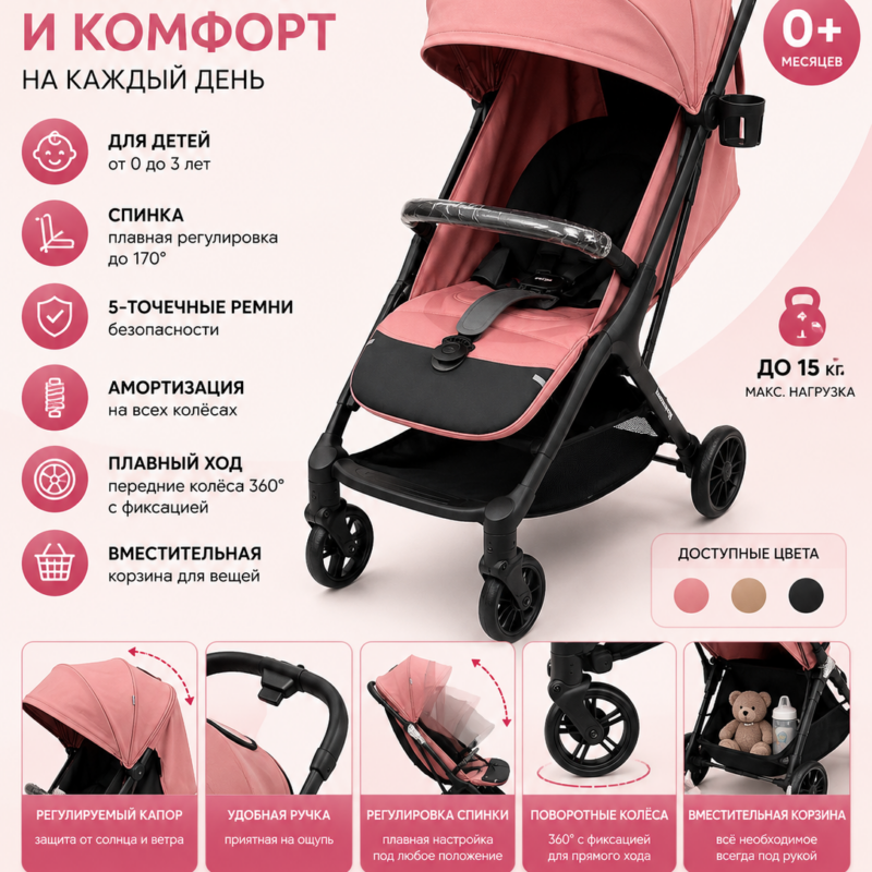 Детская прогулочная коляска (розовая)
