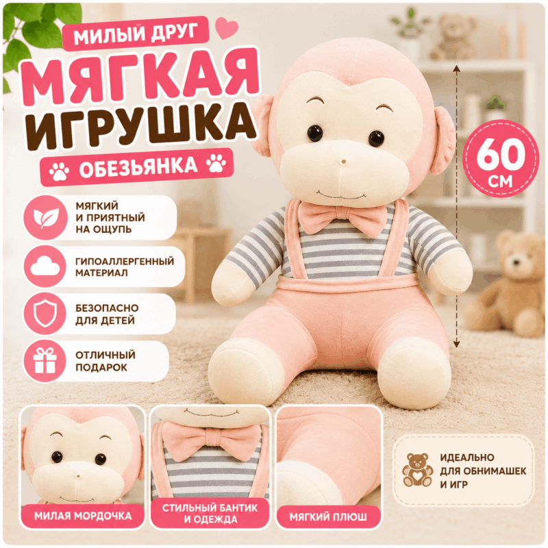 Мягкая игрушка «Обезьянка» 60 см