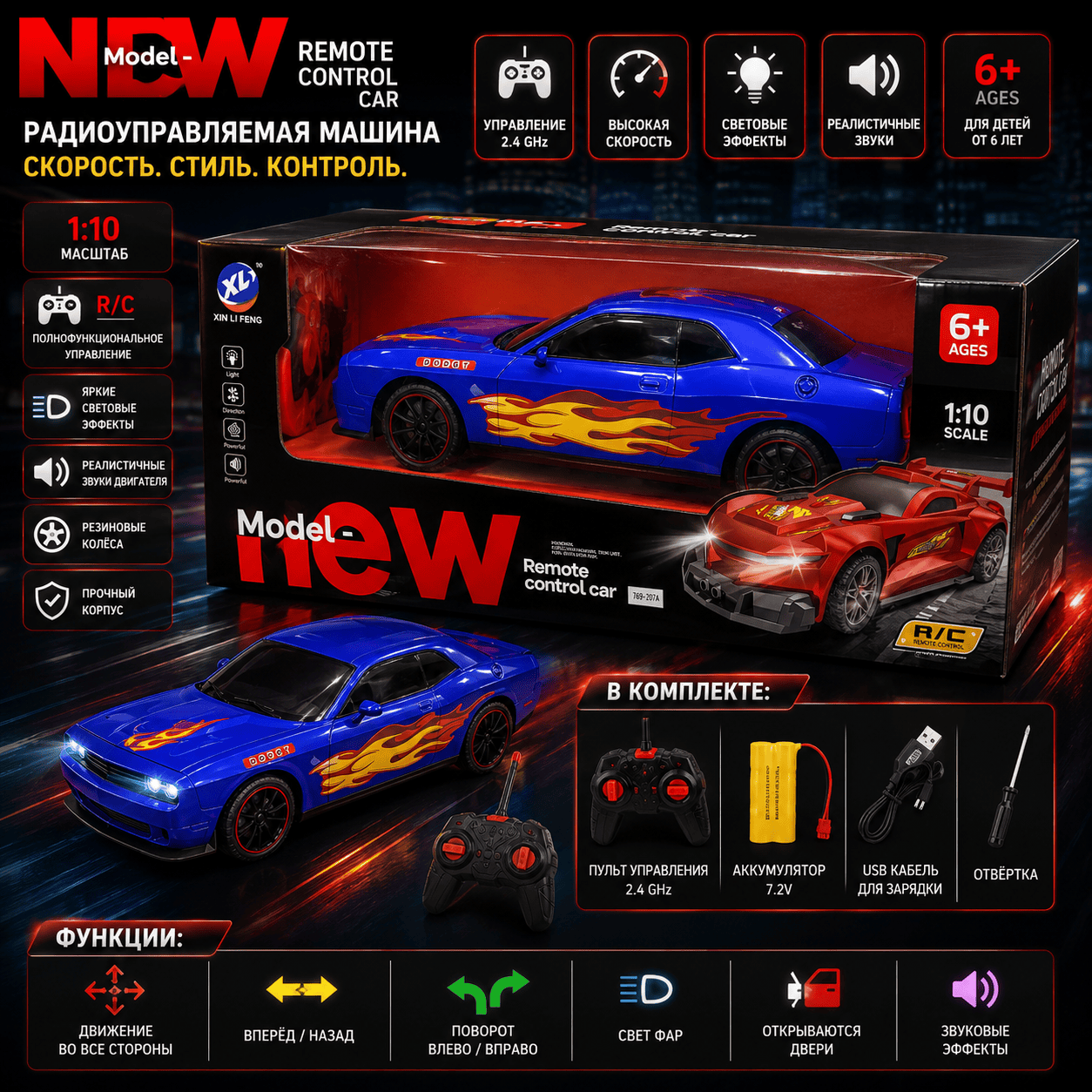 Радиоуправляемый спортивный автомобиль Model New 1:10 (синий)
