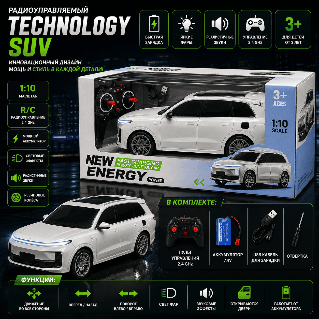 2. Радиоуправляемый SUV New Energy 1:10 (белый)