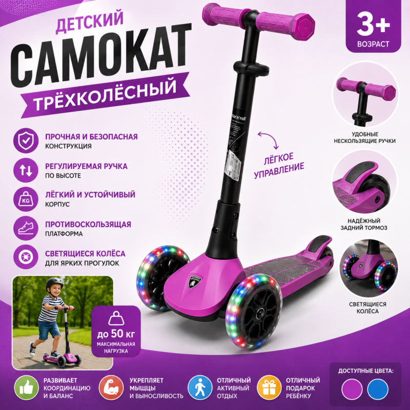 Детский трёхколёсный самокат
