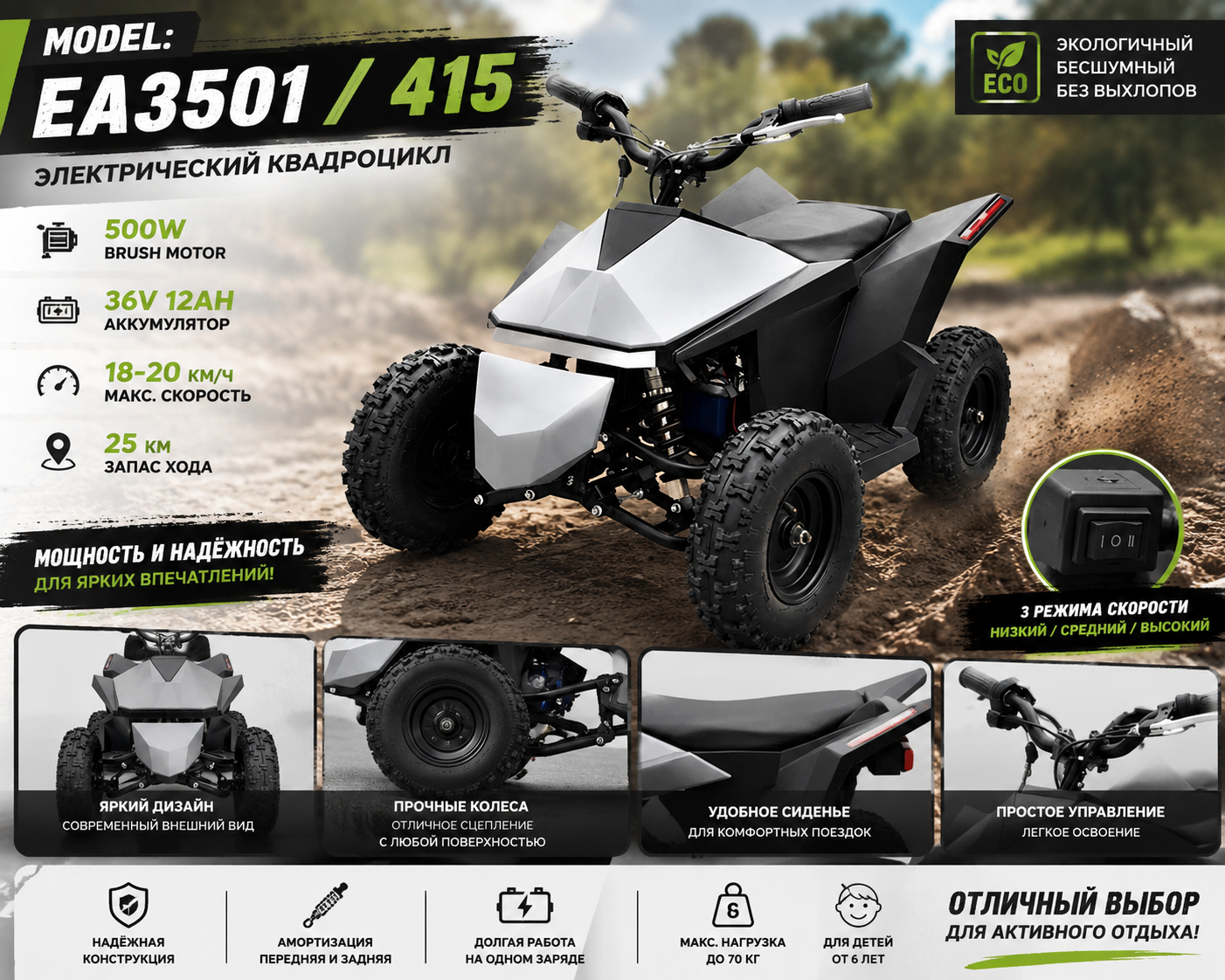 Детский электрический квадроцикл EA3501/415