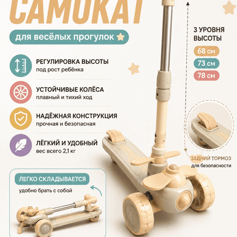 Детский самокат — бежевый