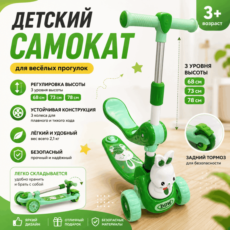 Детский самокат — зелёный