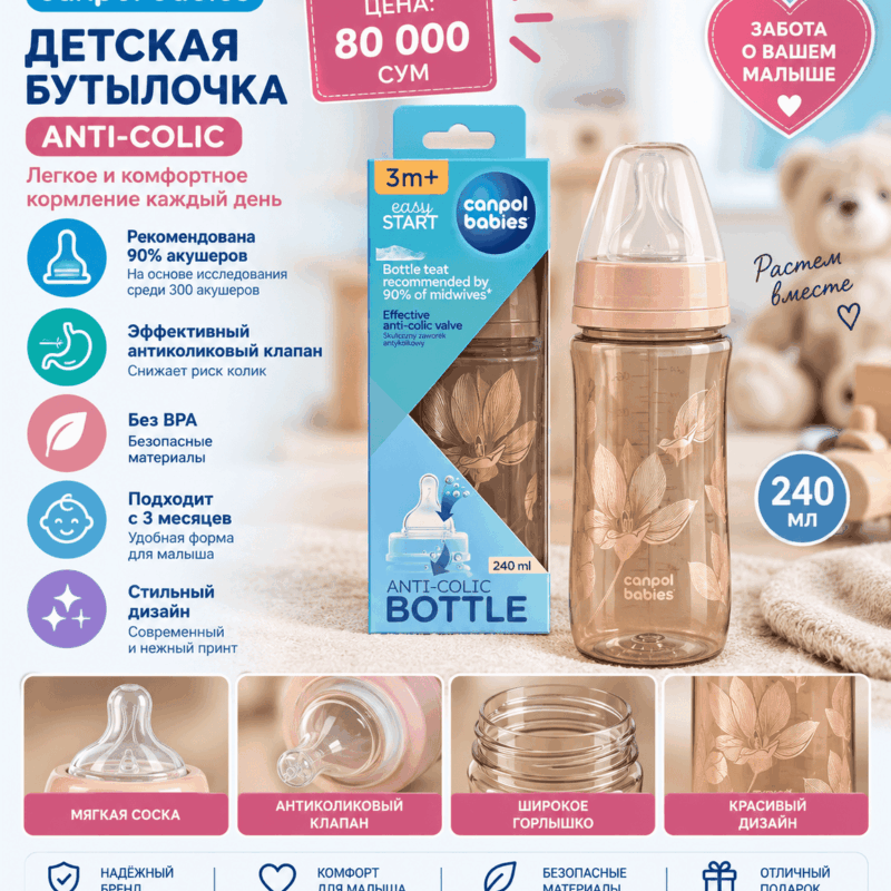 Детская антиколиковая бутылочка Canpol Babies EasyStart 240 мл 3м+