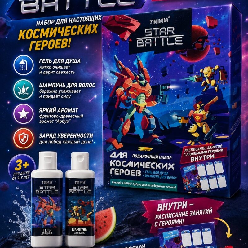 Детский подарочный набор Compliment Тима Star Battle 3+ — гель для душа и шампунь